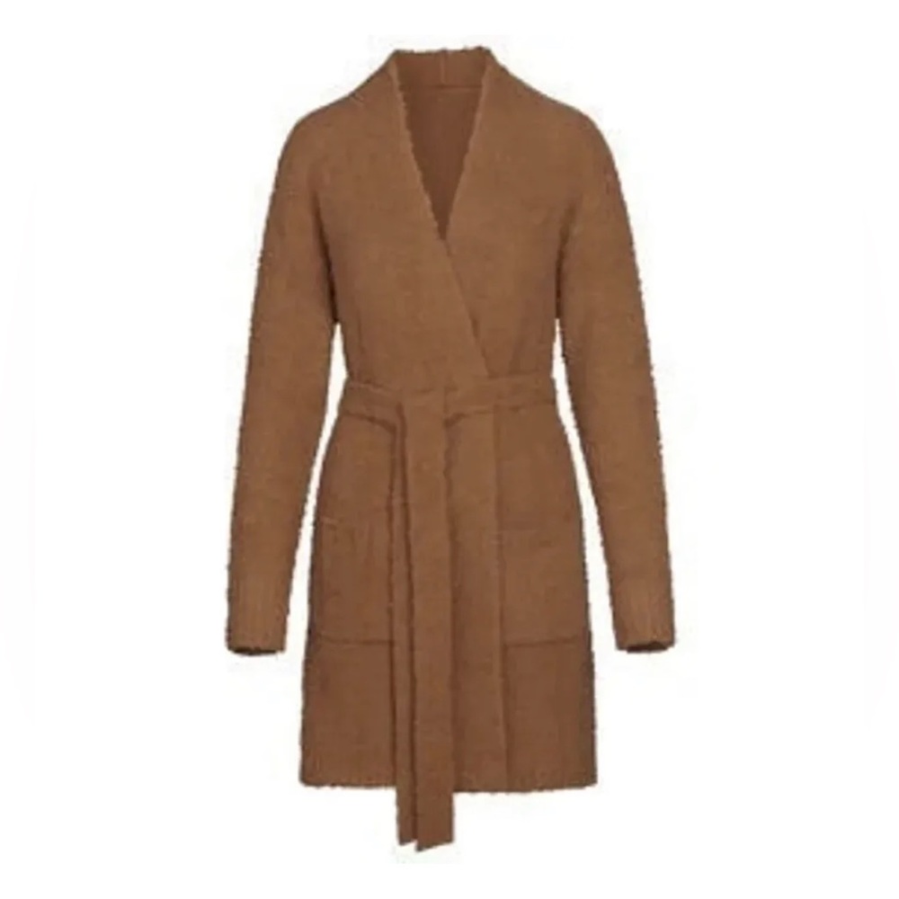 Skims Fit Cozy Knit Robe Tie Waist Long Sleeve Pockets Size 2X/3X Camel